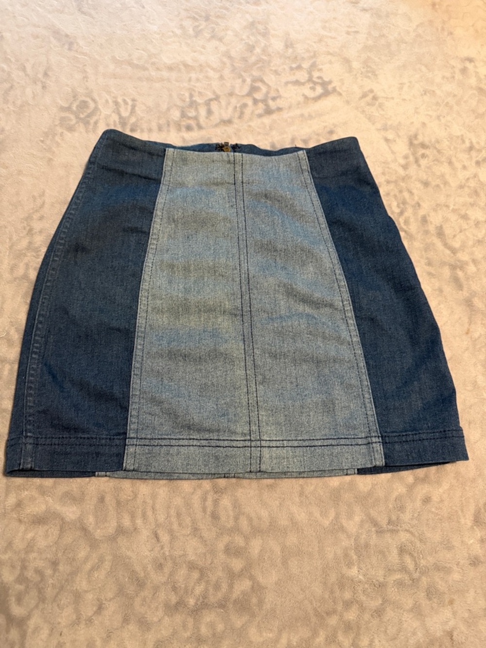 Free People Two-Tone Denim Mini Skirt - Light & Dark Blue